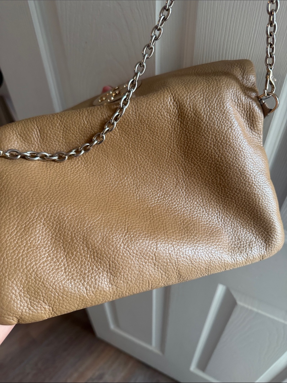 Tory Burch Amanda Foldover Pebbled Leather Crossbody Bag Clutch Tan - Picture 6 of 7